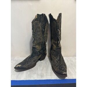 Corral Angel Wing Boots Women Size 9.5 Black Gold Cross West Boots WORN